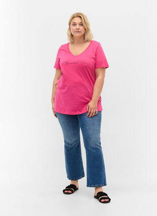 T-shirt en coton à manches courtes avec impression, Magenta Beautiful, Model image number 2
