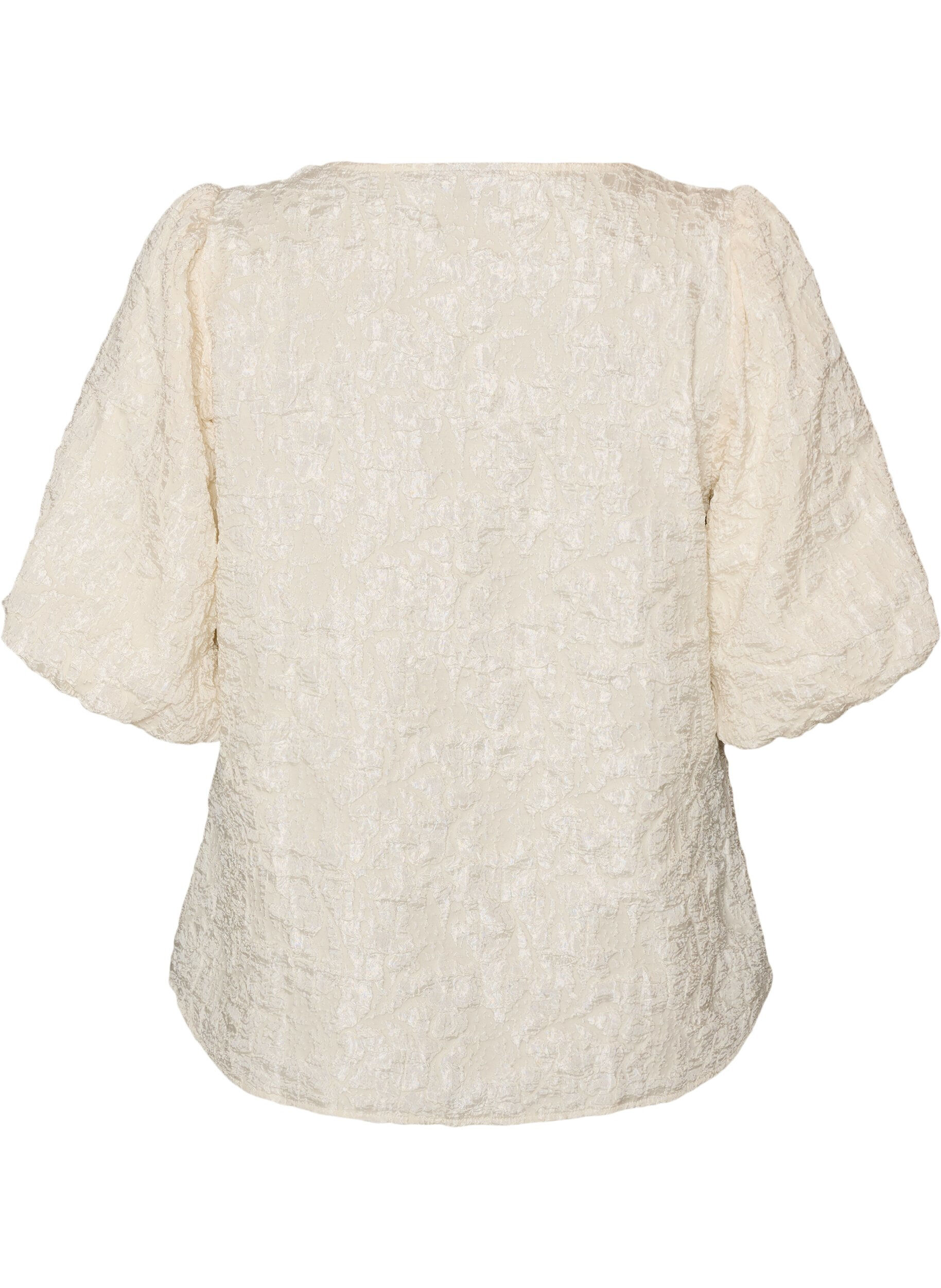 ZizziBlouse en jacquard avec des manches bouffantes et une coupe &eacute;vas&eacute;e, Vanille, Packshot image number 1