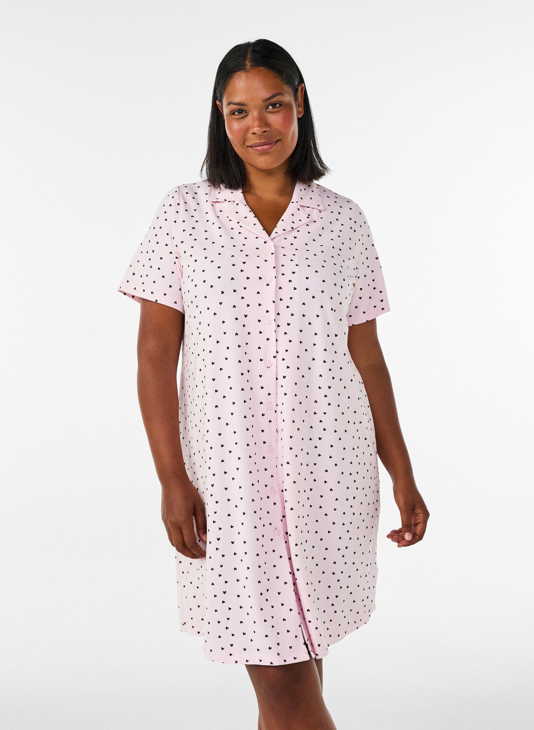 ZizziChemise de nuit en coton &agrave; boutons, Rose, Model image number 0