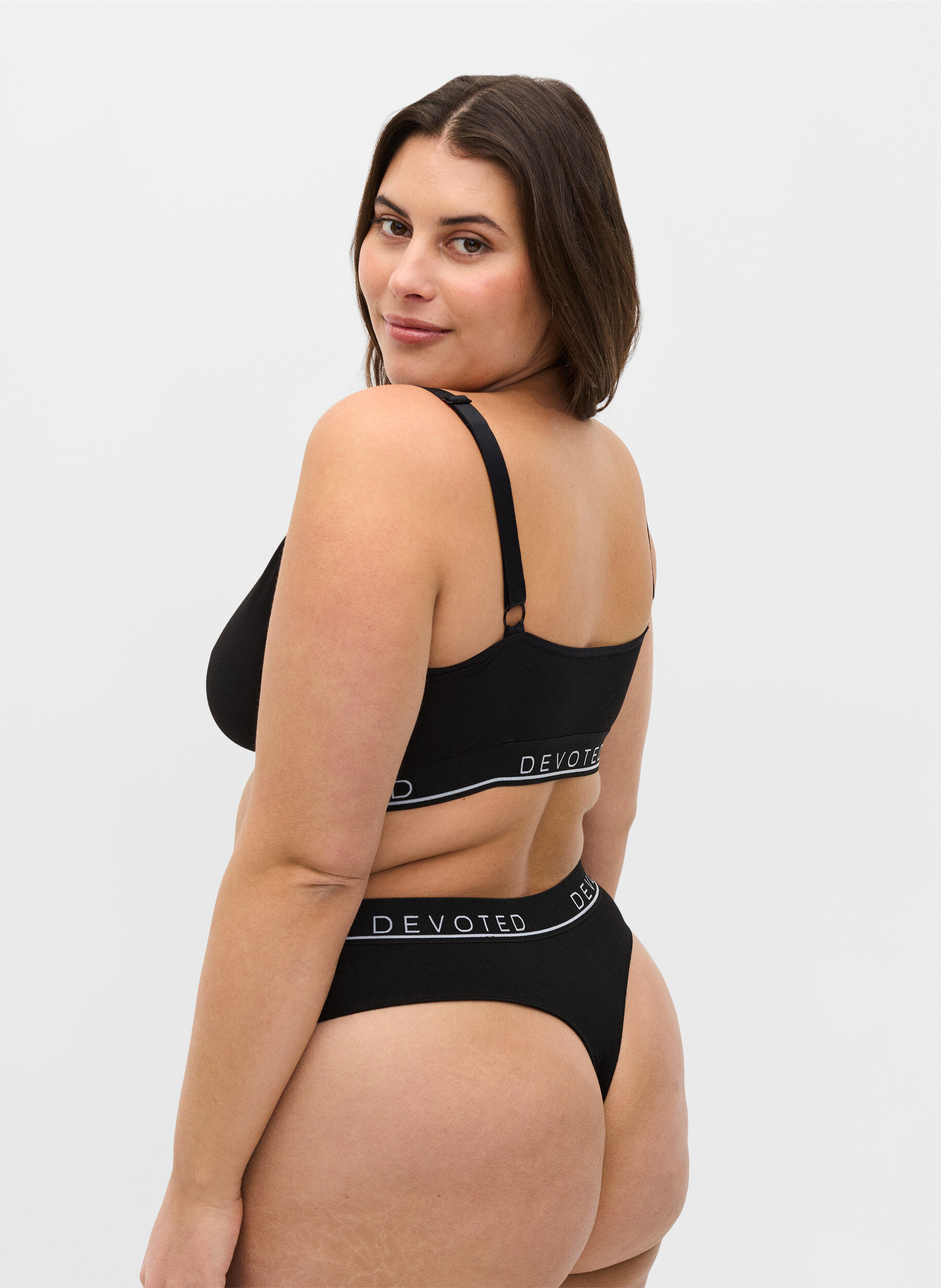 Zizzi String en coton avec taille normale, Noir, Model image number 1