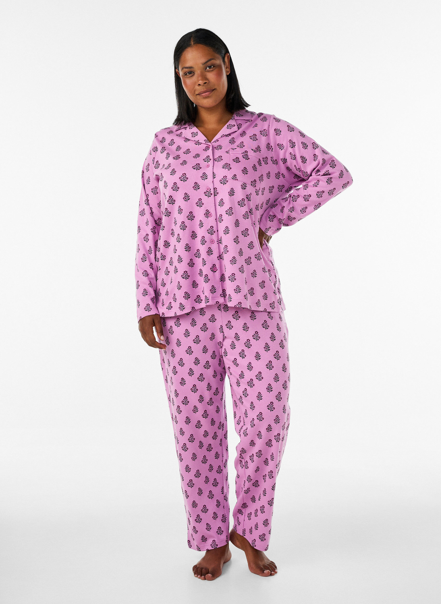 ZizziChemise de pyjama en coton avec poche poitrine, Rose, Model image number 1