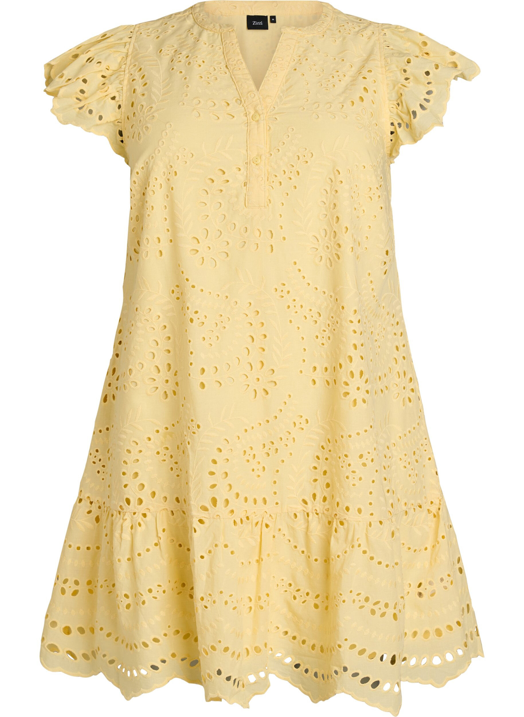 Zizzi Robe en broderie anglaise avec manches &agrave; volants, Jaune clair, Packshot image number 0