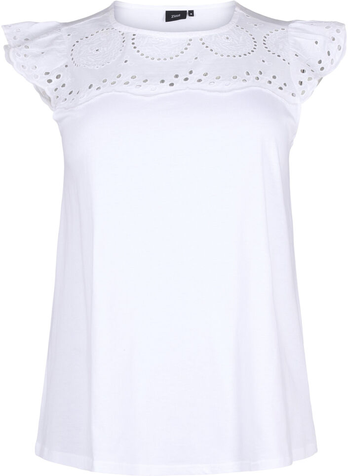 T-shirt en coton biologique avec broderie anglaise, Bright White, Packshot image number 0