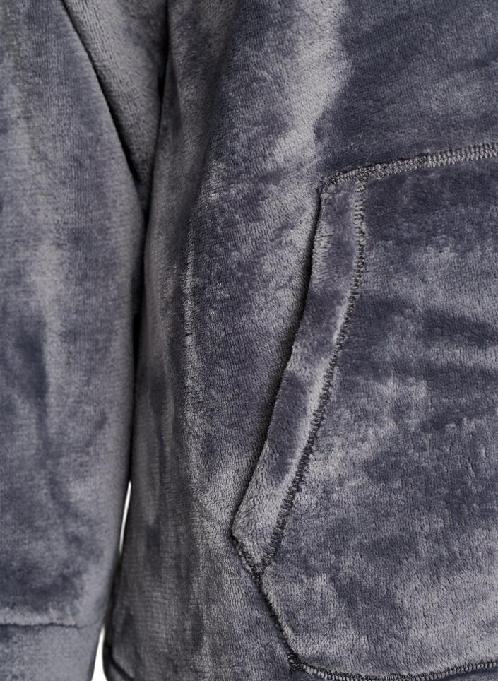 Sweat &agrave; capuche en velours avec poche kangourou, Gris, Packshot image number 3