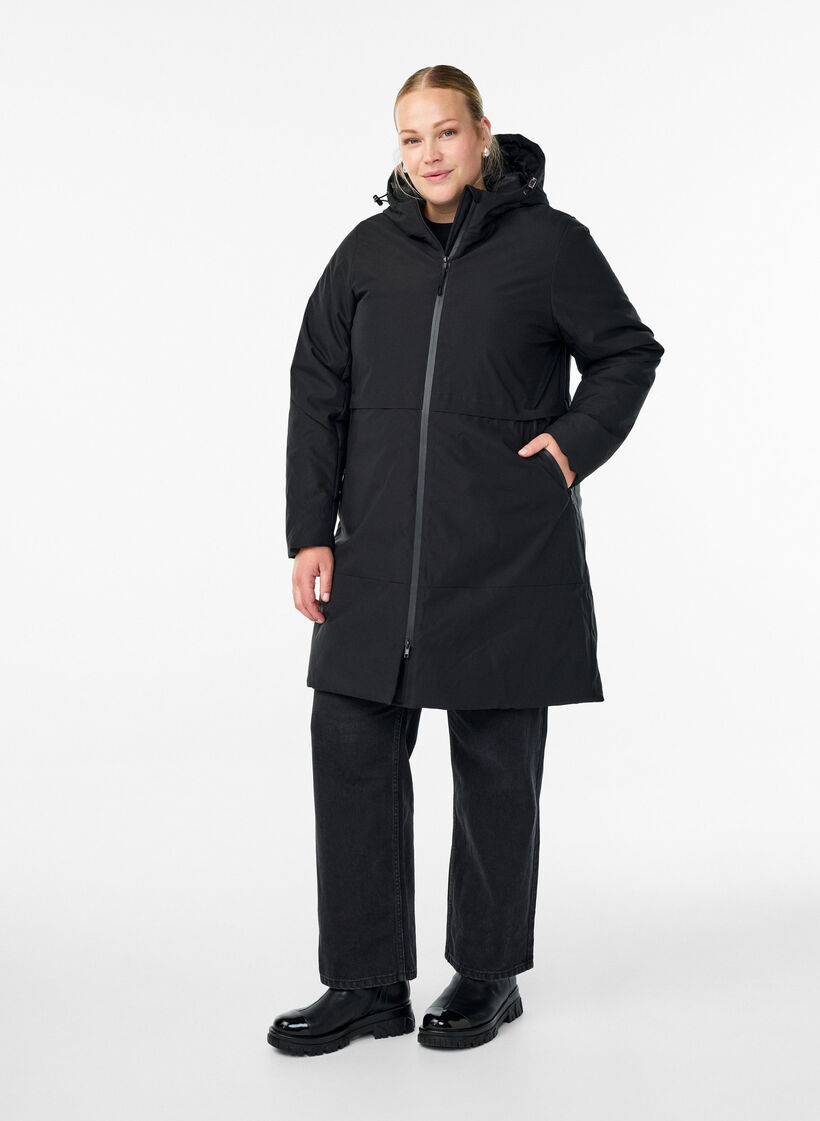 Veste d'hiver avec taille ajustable, Noir, Model image number 1