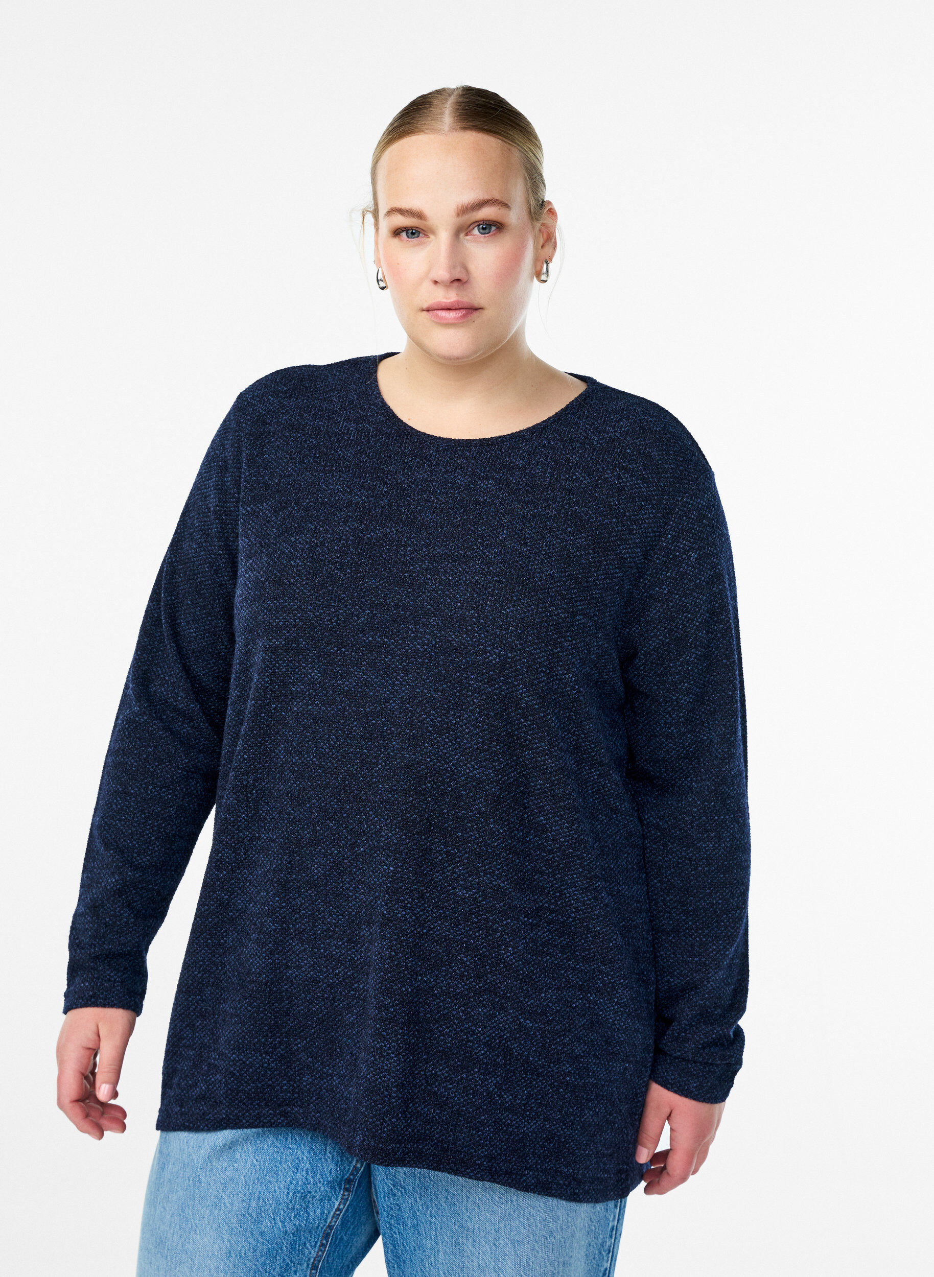 ZizziBlouse &agrave; manches longues avec texture, Bleu, Model image number 0