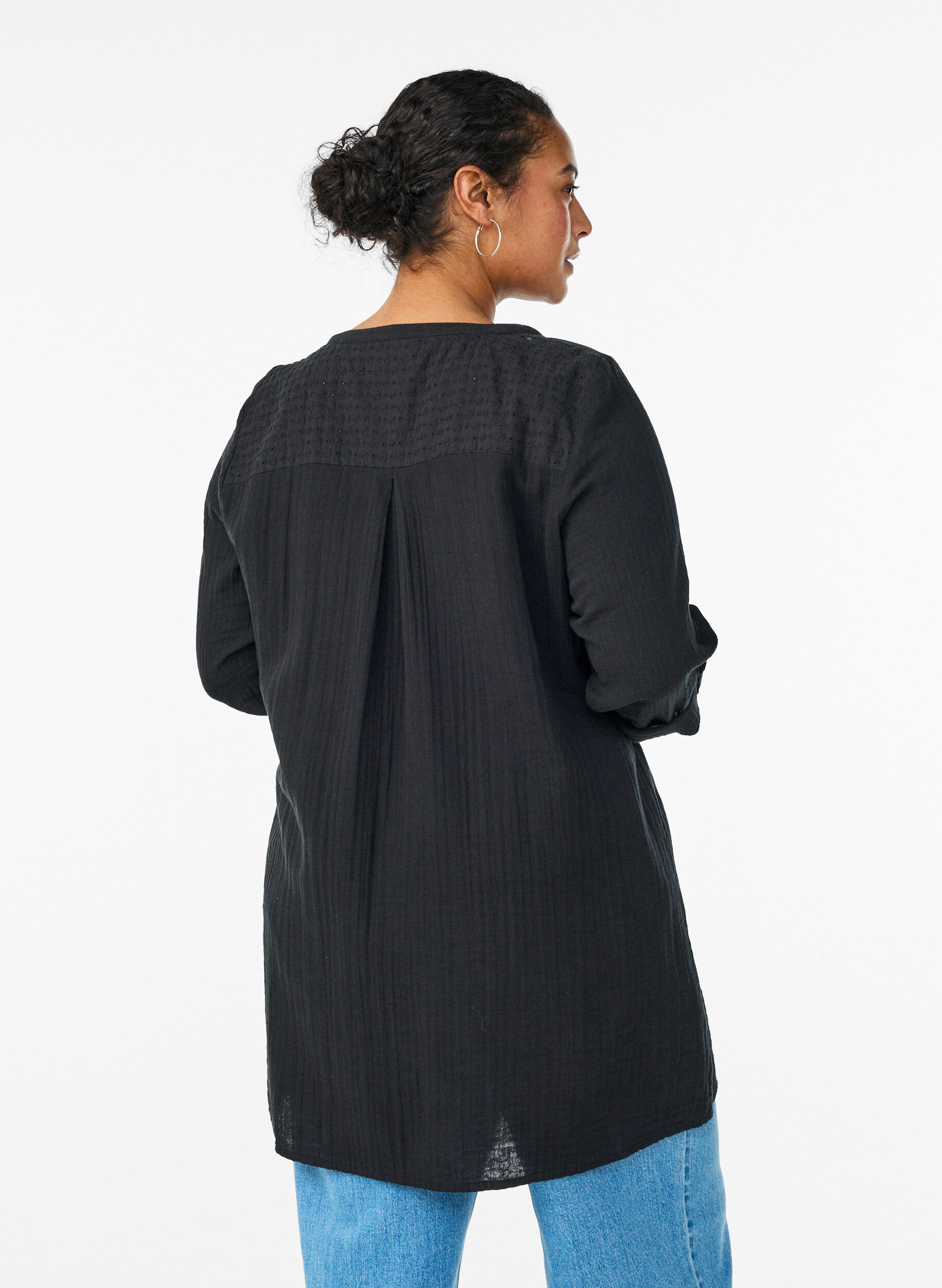 ZizziTunique en mousseline de coton avec broderie anglaise, Noir, Model image number 2