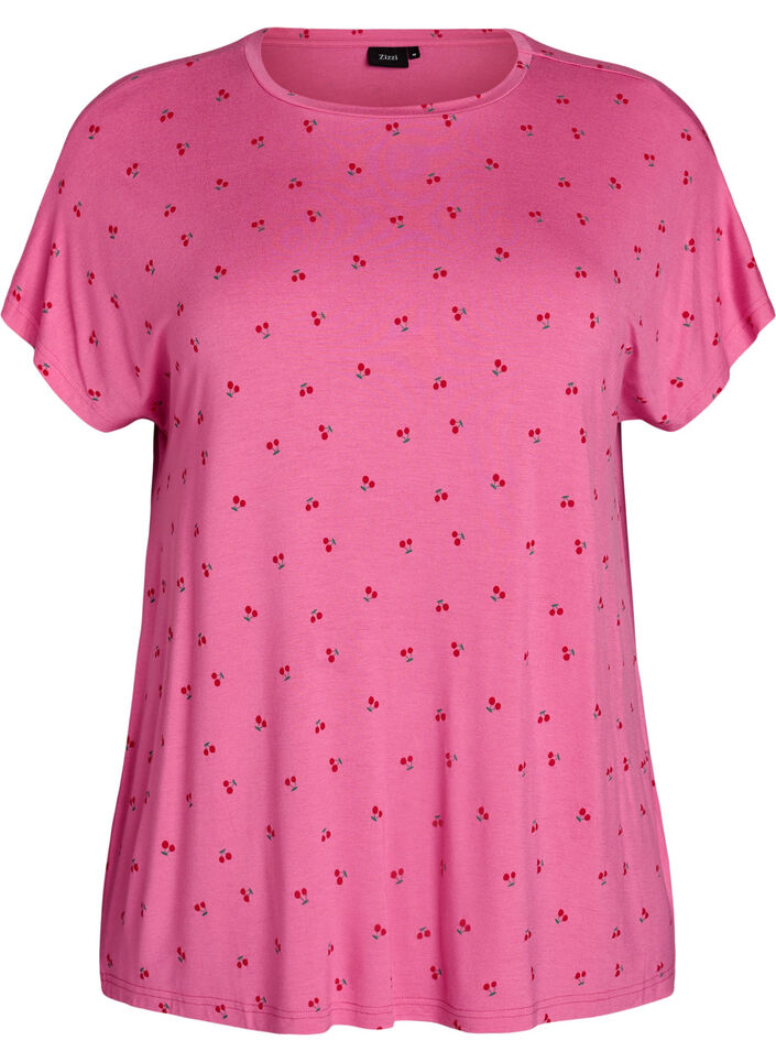T-shirt de pyjama en viscose &agrave; imprim&eacute; int&eacute;gral, Rose, Packshot image number 0