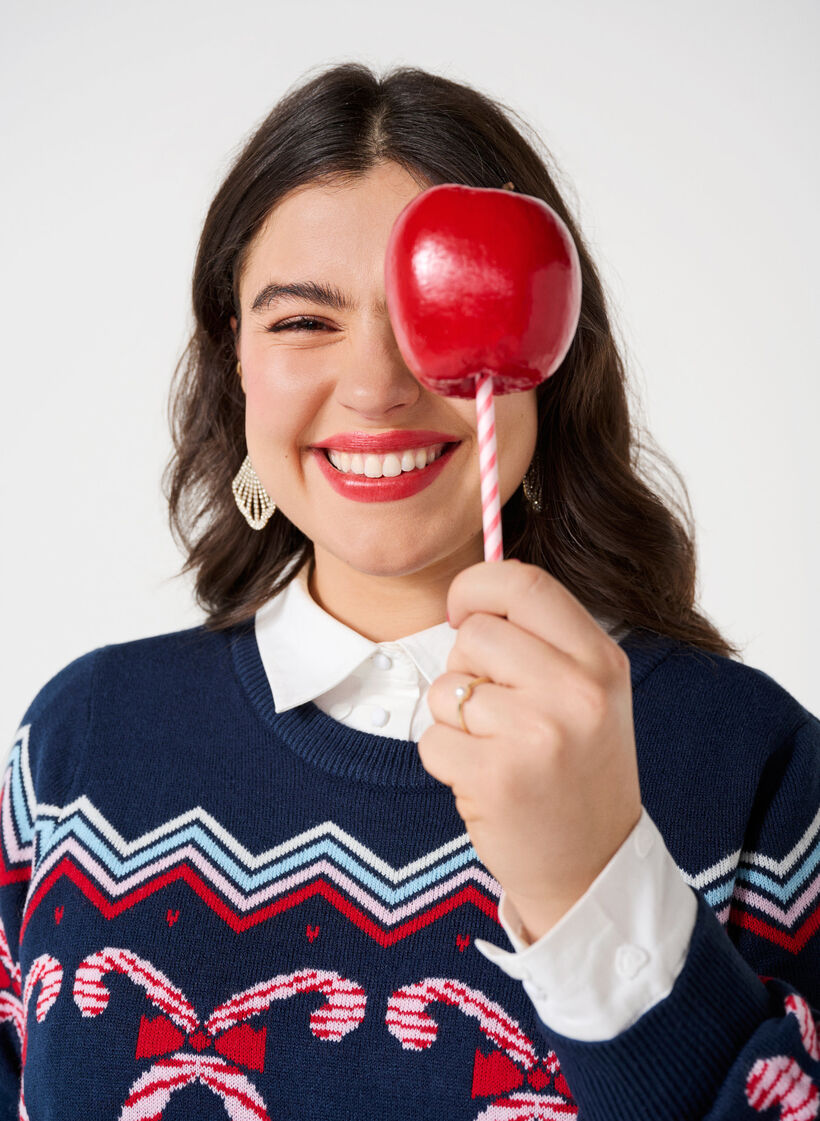 Robes tricotées à manches longues avec un motif de Noël, Navy Blazer Comb, Image image number 0