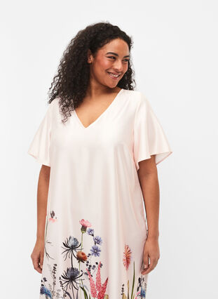 Robe à la taille avec imprimé floral et manches courtes, White Sand, Model image number 2
