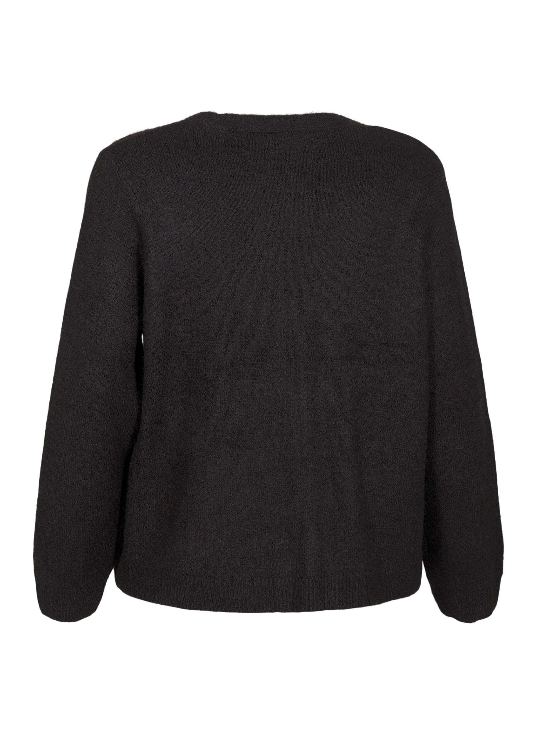 Zizzi Cardigan tricot&eacute; avec un n&oelig;ud en argent, Black, Packshot image number 1