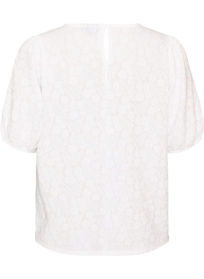 Blouse textur&eacute;e &agrave; manches courtes, Blanc, Packshot image number 1