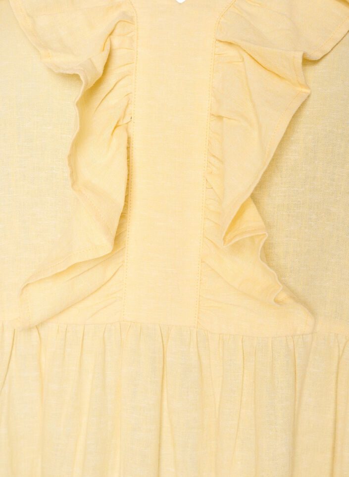 Robe midi sans manches en lin et viscose avec volants, Jaune clair, Packshot image number 2