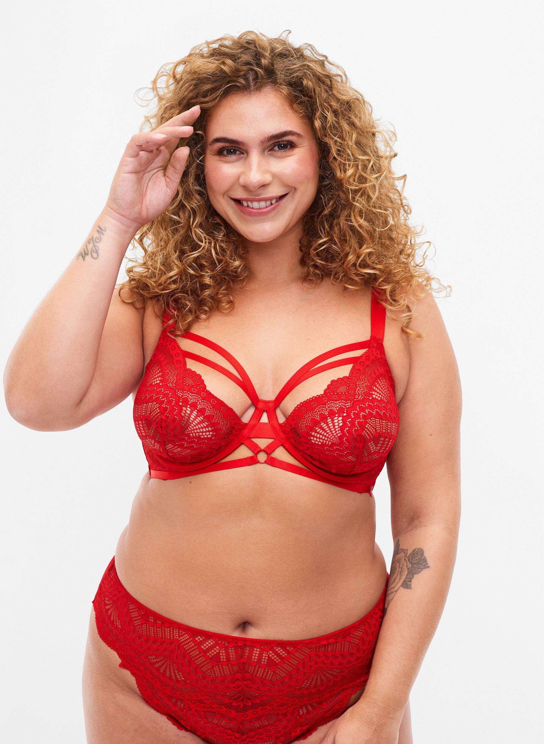 Zizzi Soutien-gorge en dentelle avec cordons et armature, Salsa, Model image number 0