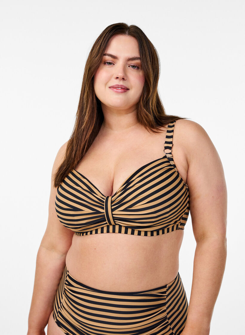Haut de bikini avec armatures et imprim&eacute;, Camel, Model image number 0