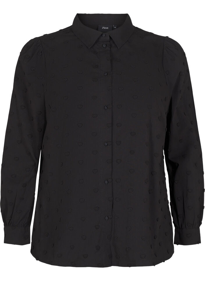 Chemise avec cœurs cousus, Noir, Packshot image number 0