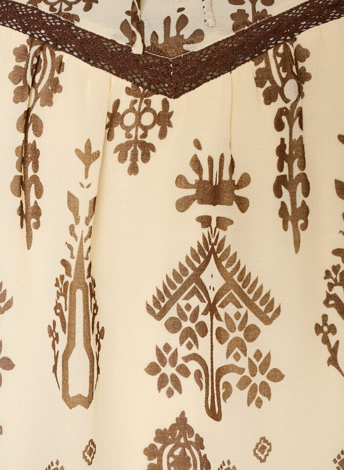 Blouse &agrave; motifs et bordure en crochet, Beige, Packshot image number 2