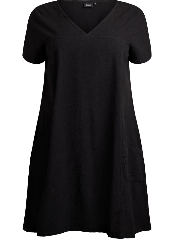 Robe en coton &agrave; manches courtes, Noir, Packshot image number 0