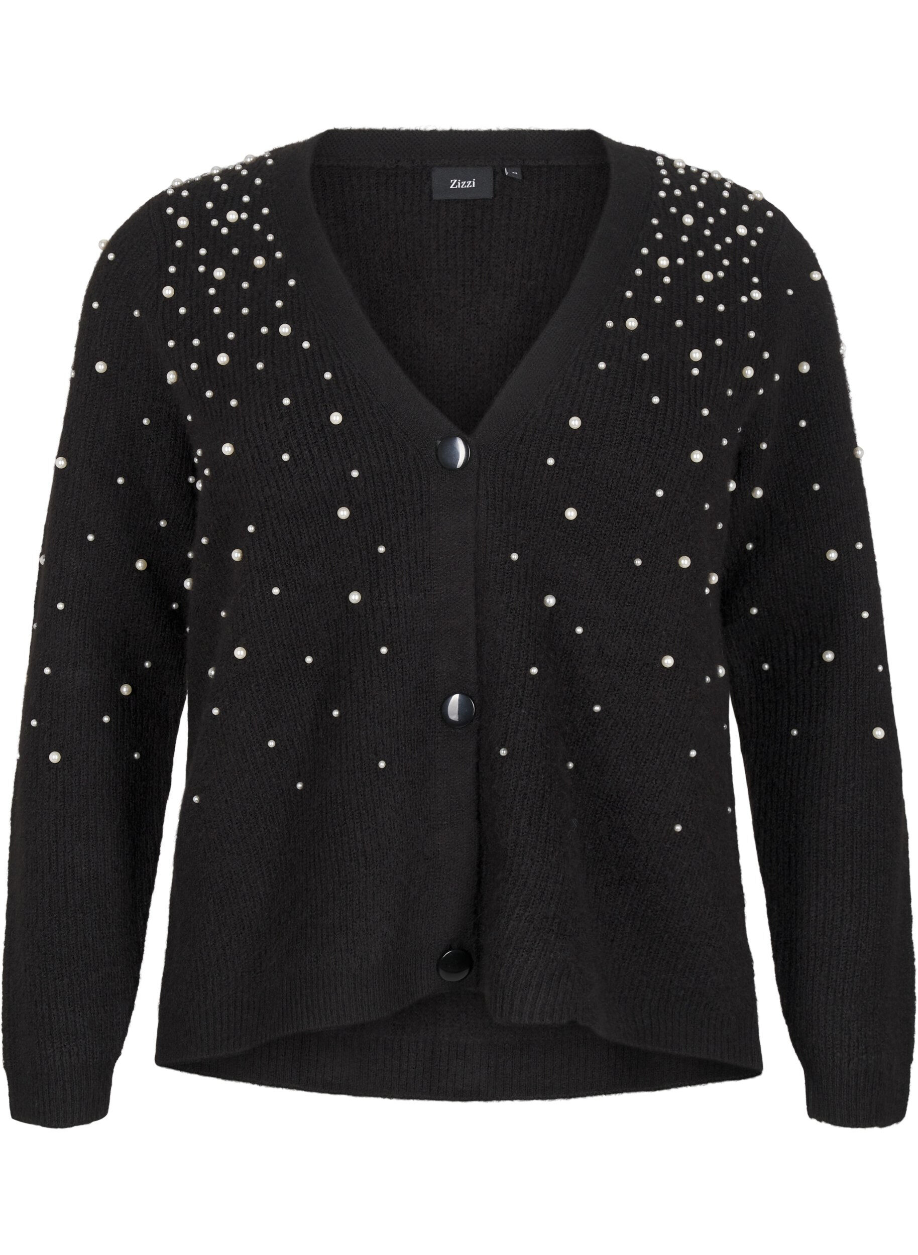 Zizzi Cardigan en tricot avec des perles, Black White Pearls, Packshot image number 0