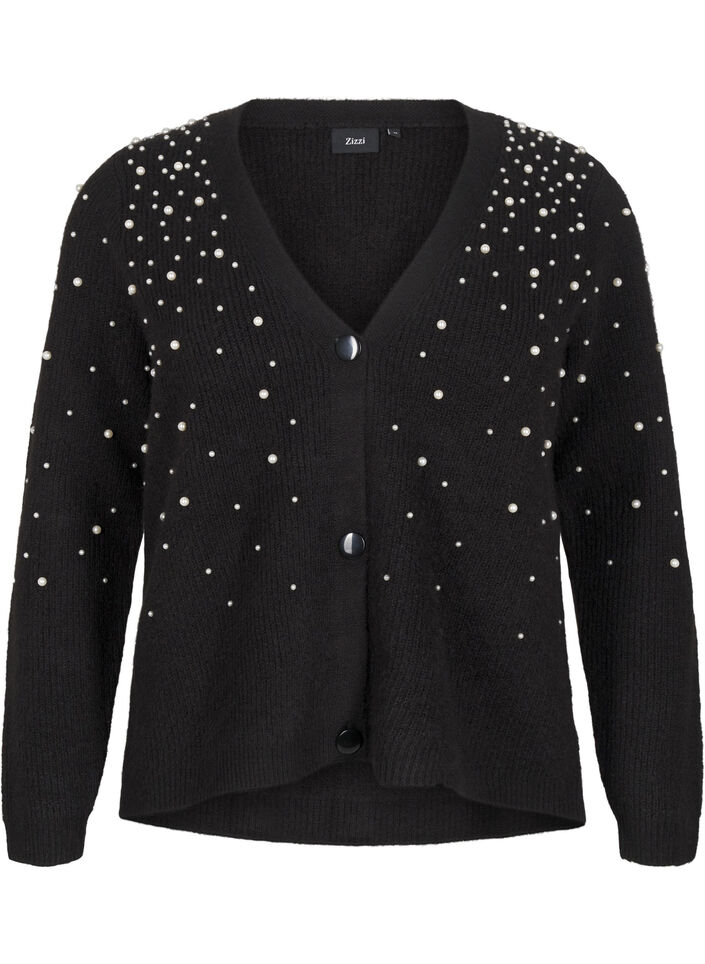 Cardigan en tricot avec des perles, Black White Pearls, Packshot image number 0