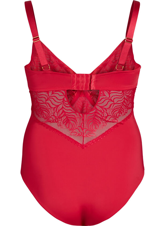Body avec d&eacute;tails en dentelle et satin, Rouge, Packshot image number 1