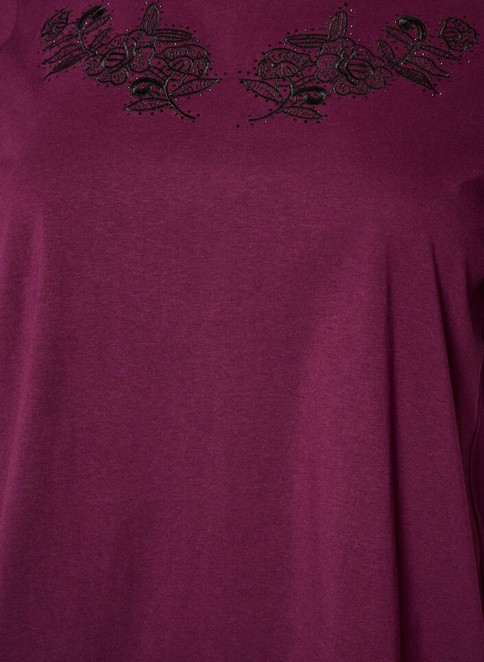 T-shirt avec broderie florale et strass, Violet, Packshot image number 2