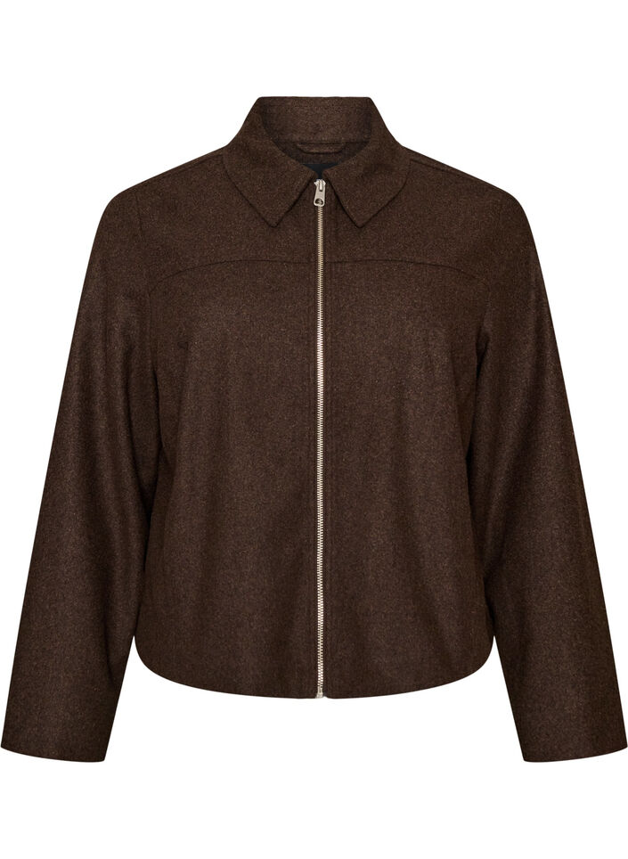 Veste courte avec col de chemise et zip, Marron, Packshot image number 0