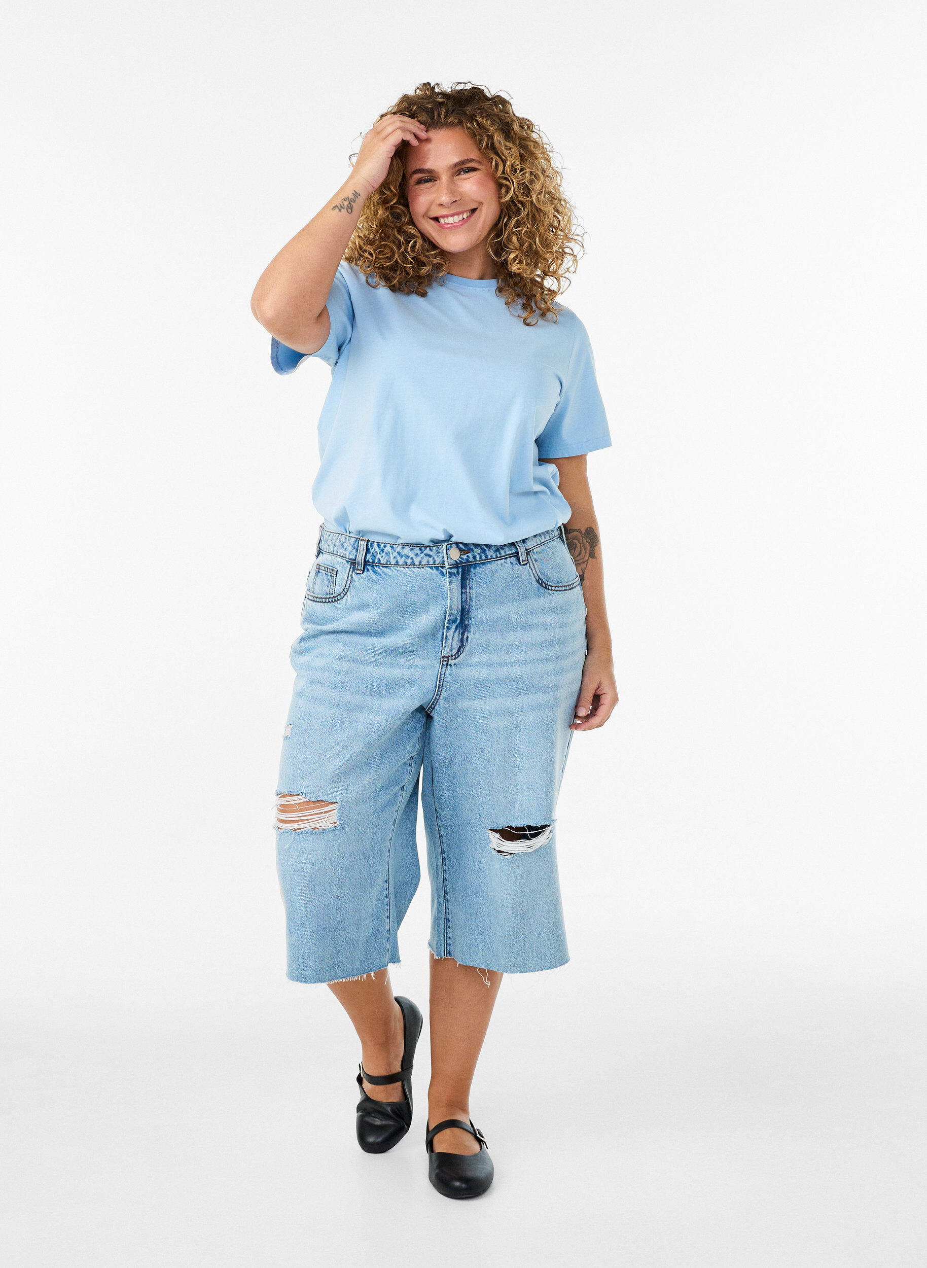 ZizziT-shirt graphique en coton bio, Bleu Clair, Model image number 1