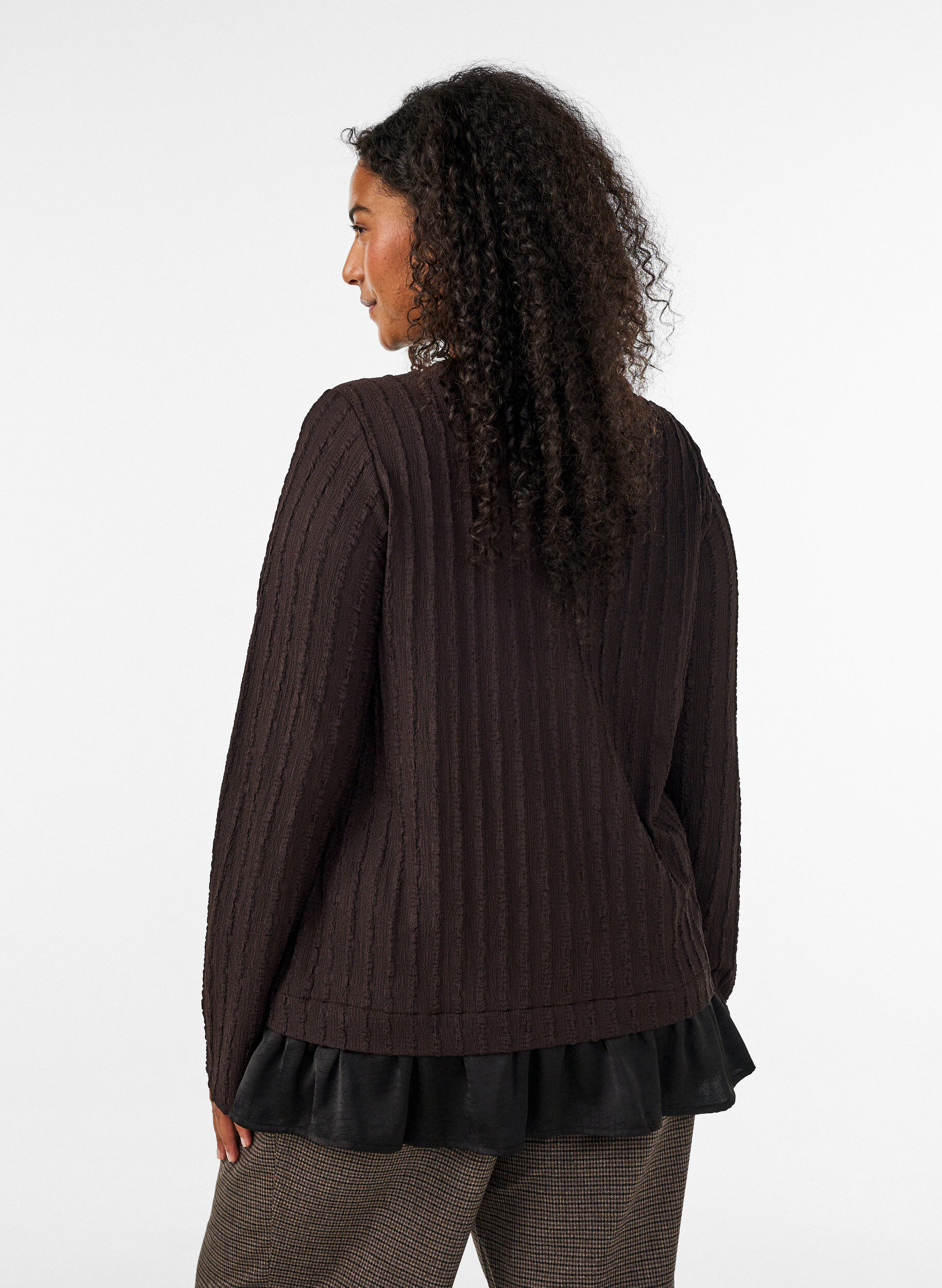 ZizziBlouse structur&eacute;e avec ourlet &agrave; volants, Marron, Model image number 2