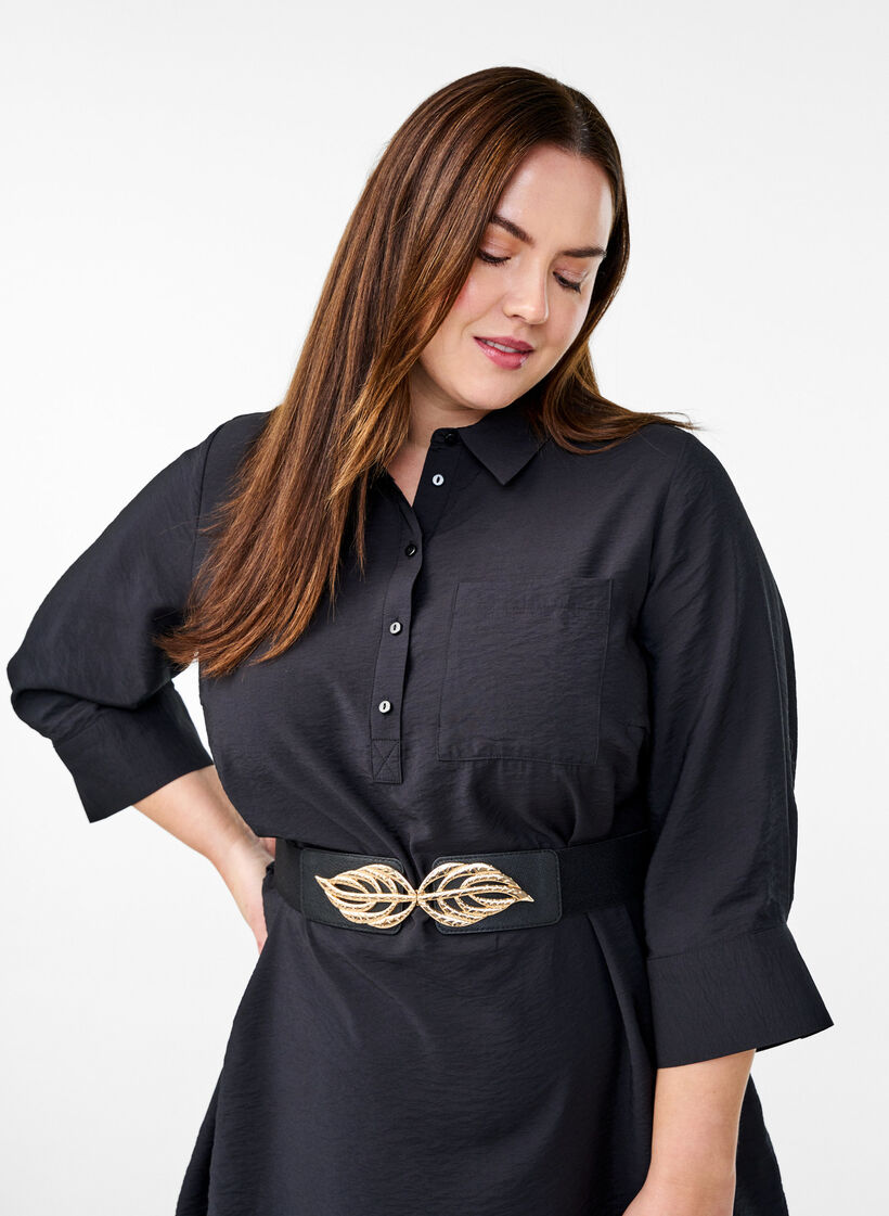 Ceinture élastique avec boucle feuille dorée, Black, Model image number 0