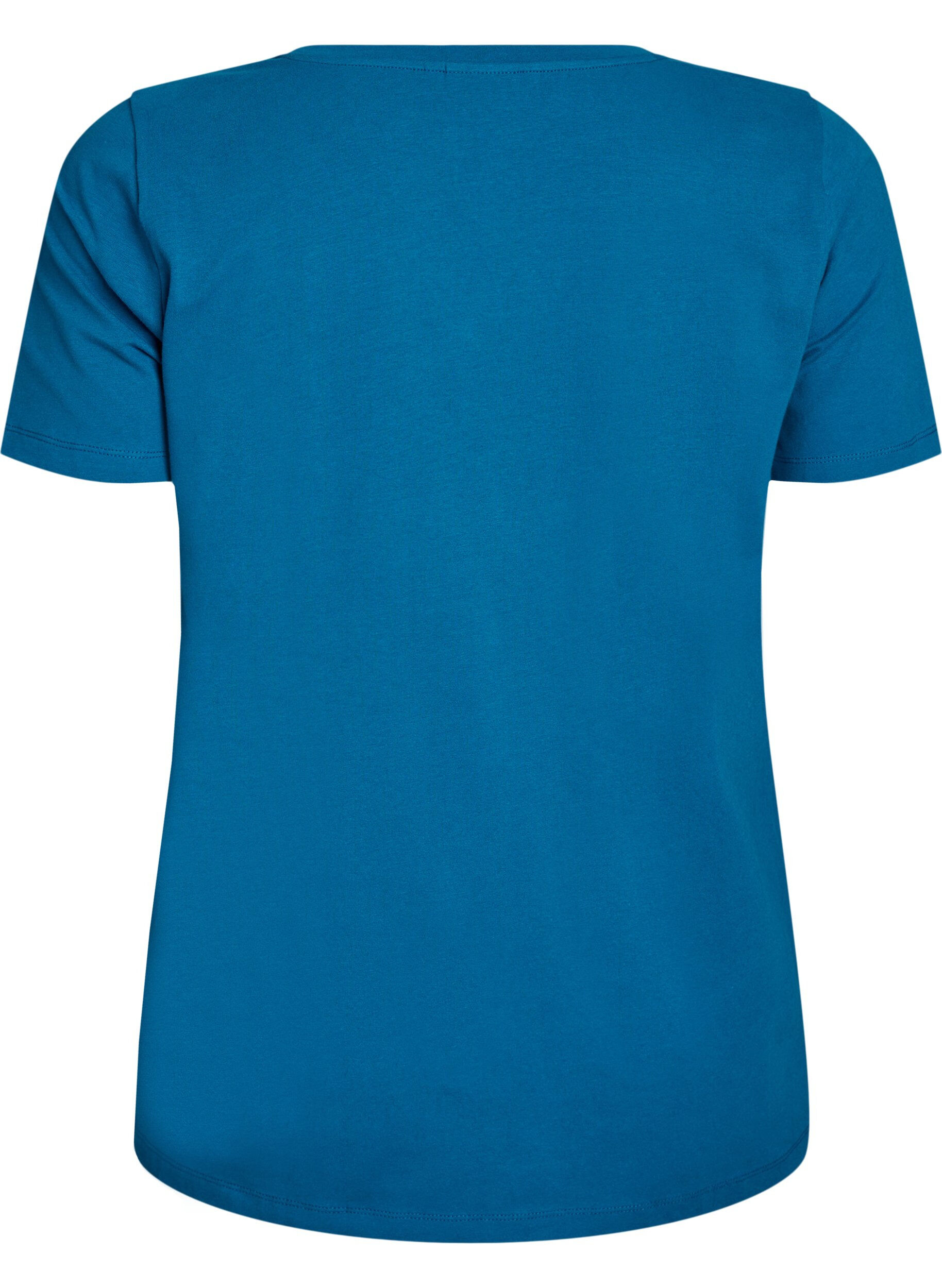 Zizzi T-shirt basique en coton de couleur unie, Bleu p&eacute;trole, Packshot image number 1