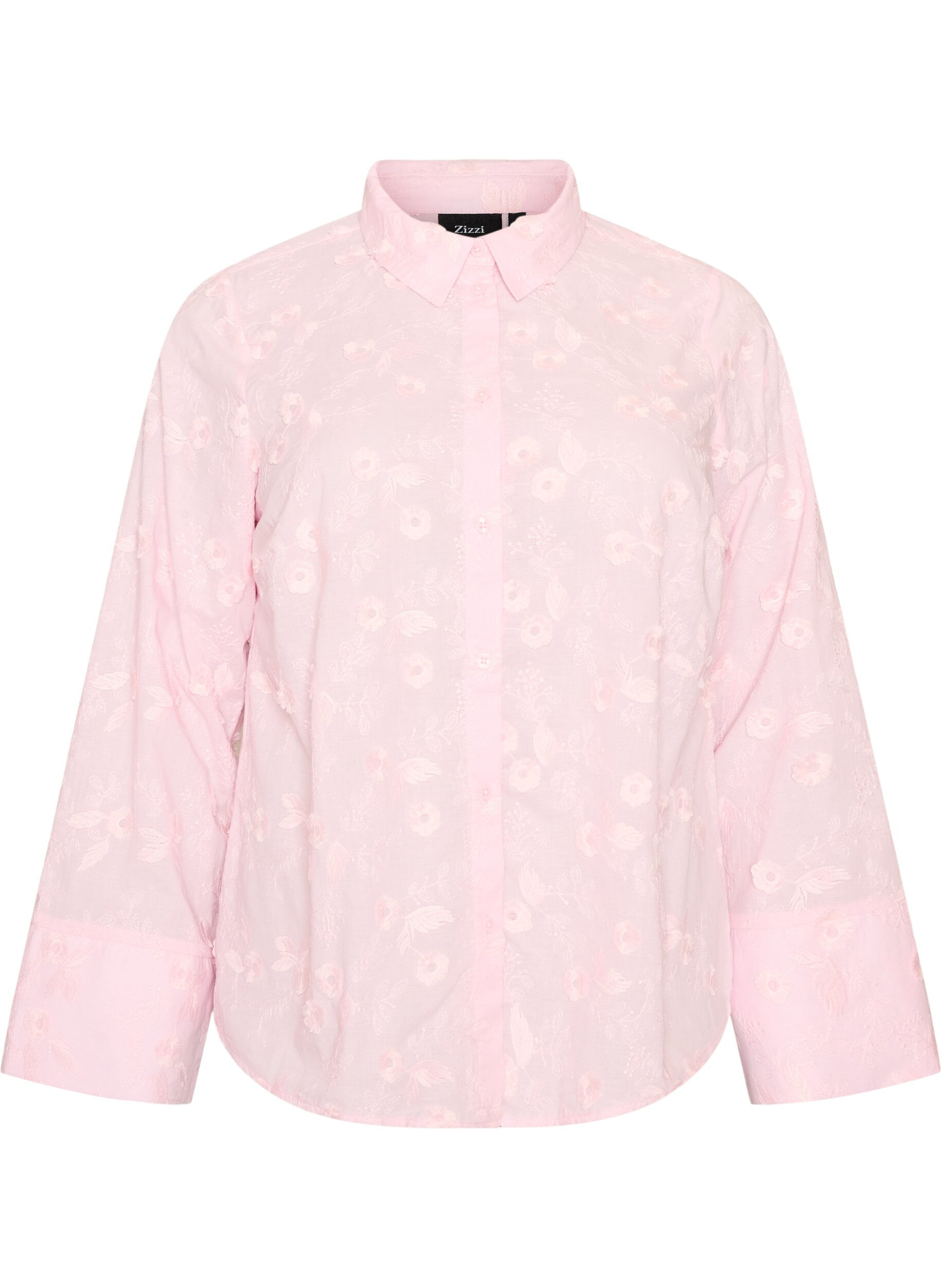 ZizziChemise avec broderies florales et manches larges, Rose, Packshot image number 0