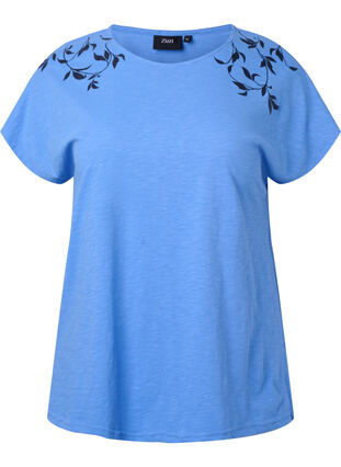 T-shirt en coton avec imprimé feuilles, Ultramarine C Leaf, Packshot image number 0