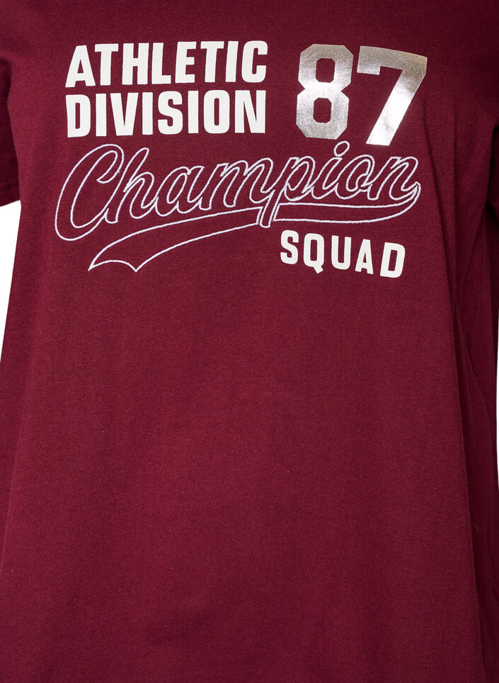 T-shirt en coton bio avec un imprim&eacute; texte sportif, Bordeaux, Packshot image number 2