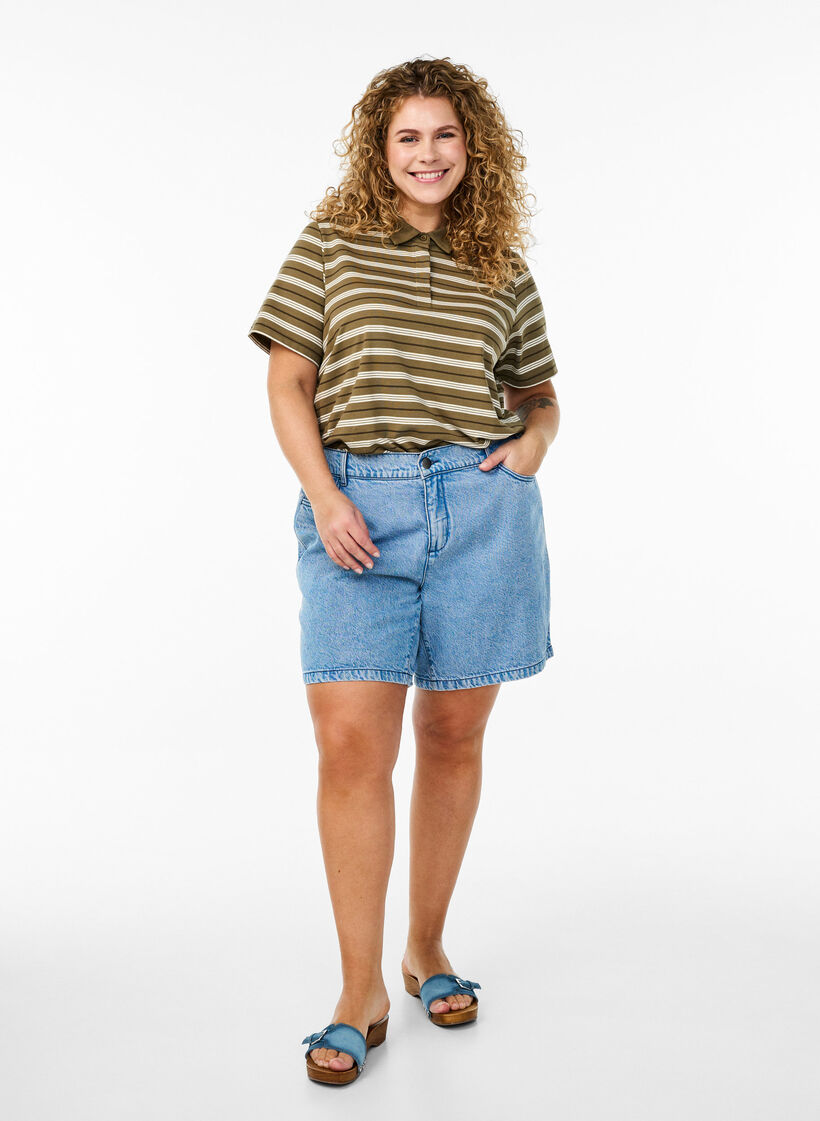 Polo rayé à manches courtes, Vert, Model image number 1