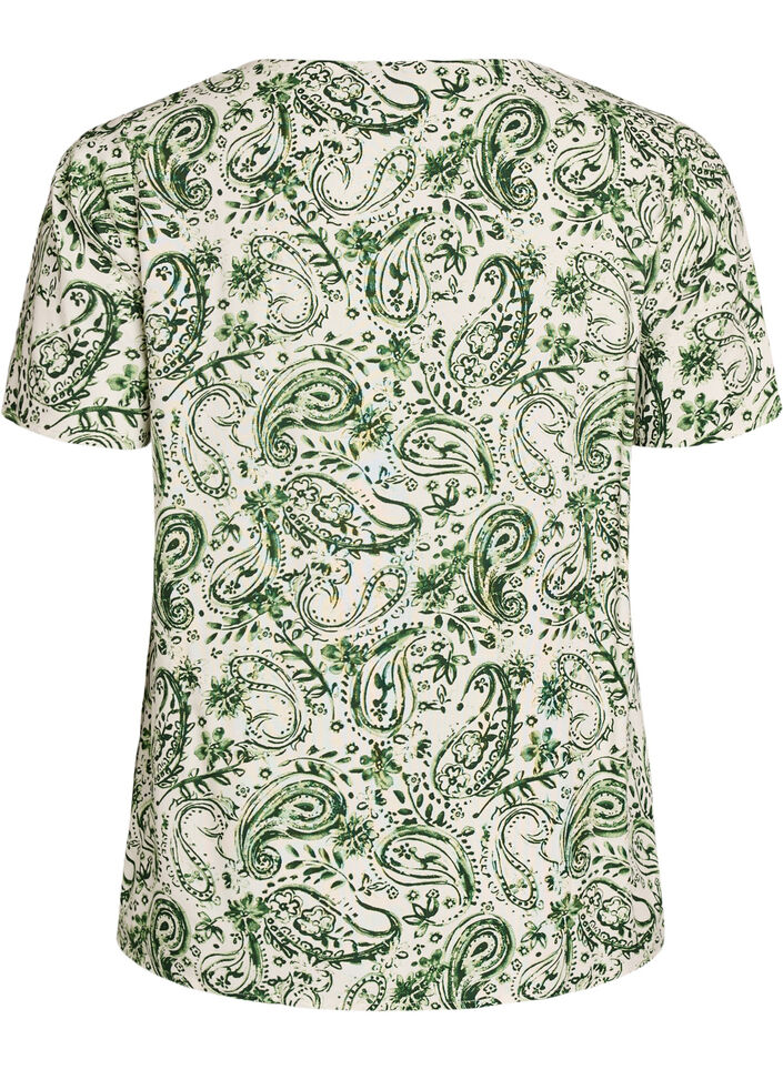 Blouse en viscose &agrave; manches courtes avec imprim&eacute;, Vert, Packshot image number 1