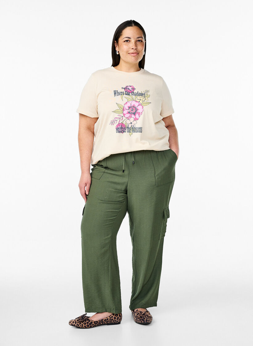Pantalon cargo taille haute, Vert, Model image number 0