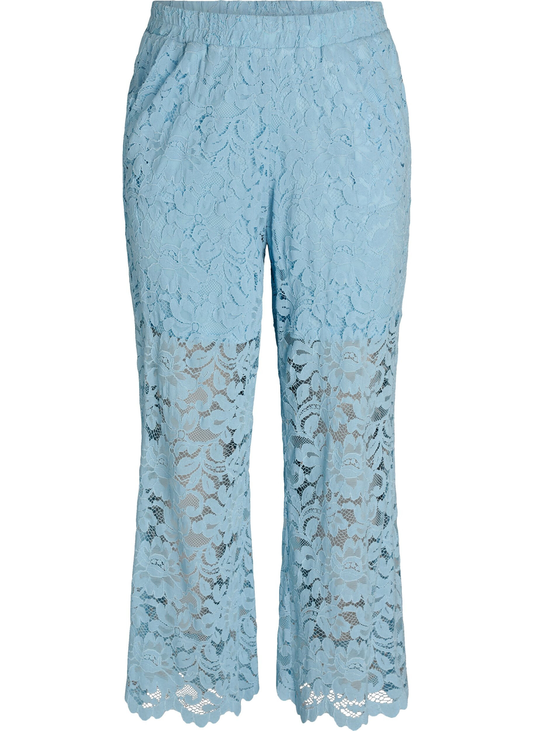 Zizzi Pantalon taille haute en dentelle &agrave; coupe droite, Bleu, Packshot image number 0
