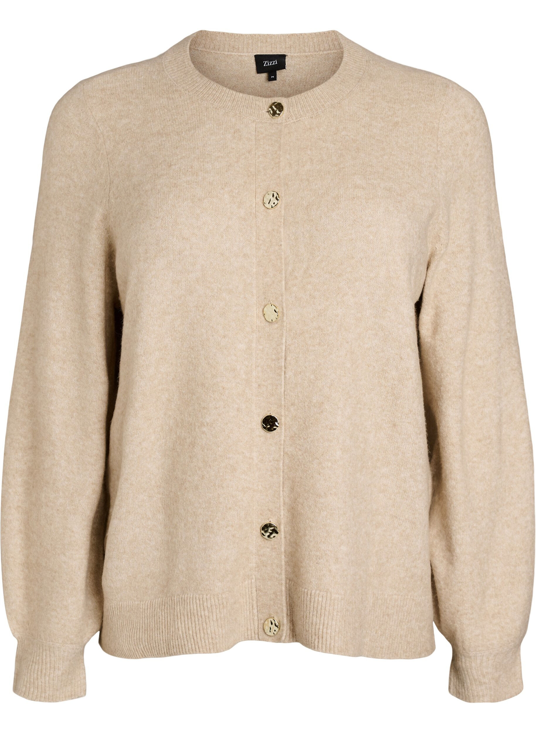 Zizzi Cardigan en maille douce avec boutons dor&eacute;s, Beige, Packshot image number 0