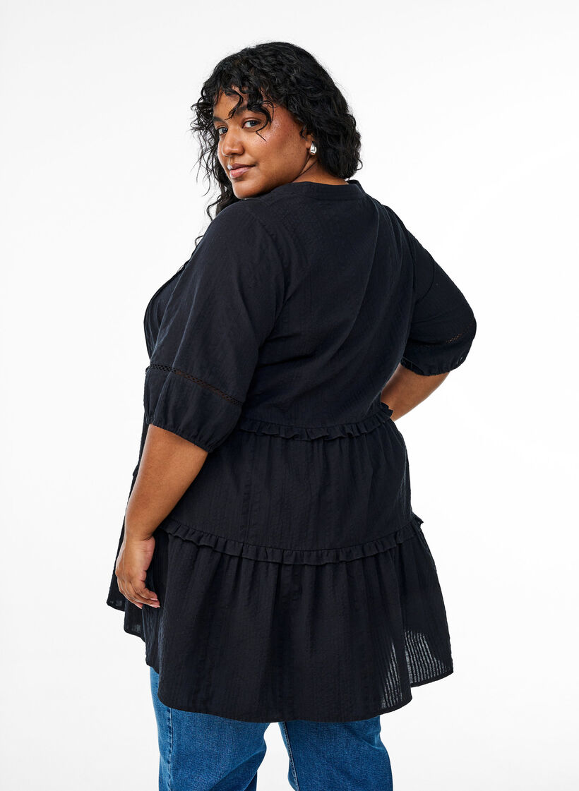 Tunique en forme de A avec des volants, Noir, Model image number 2