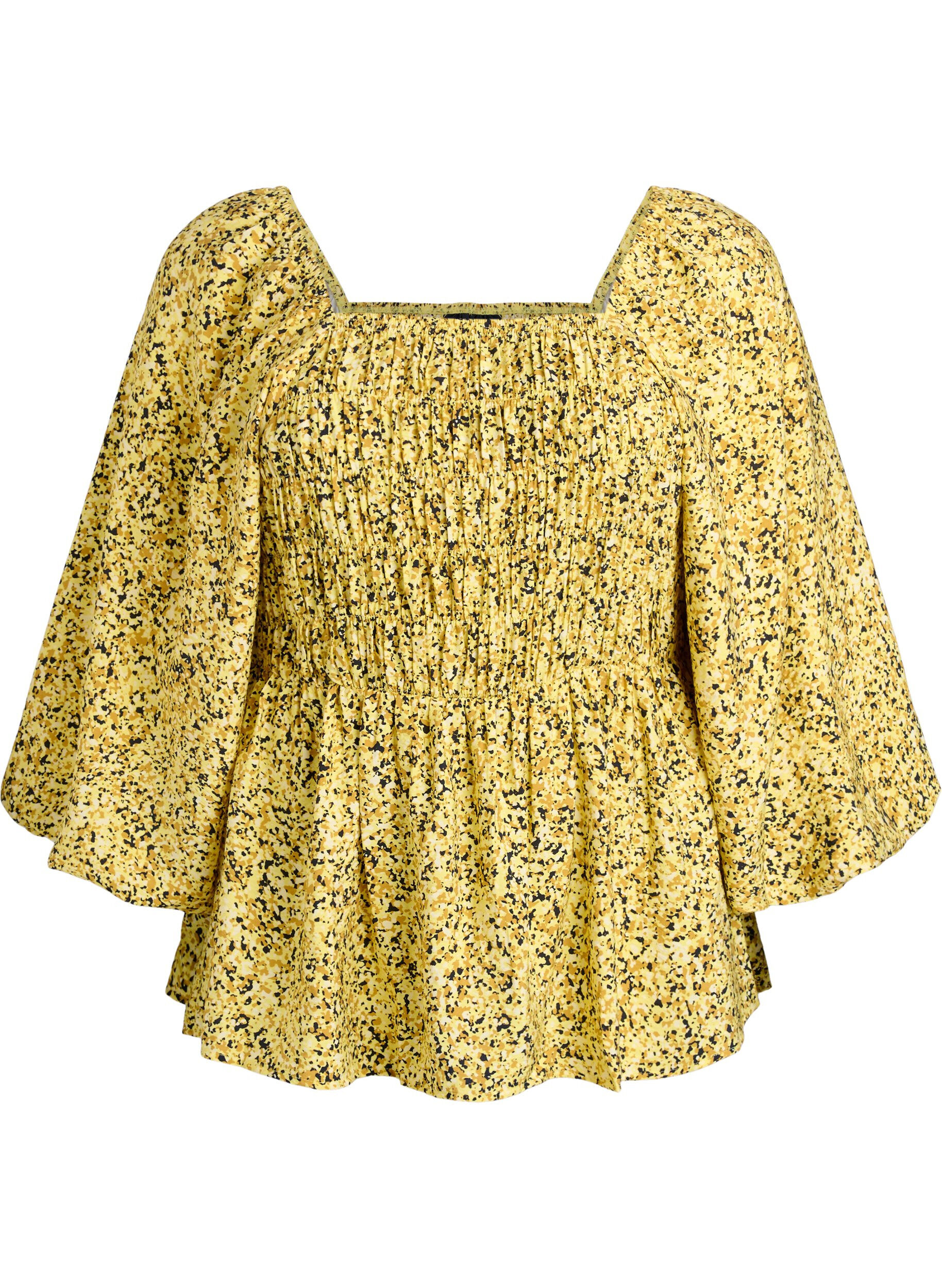 Zizzi Blouse smock&eacute;e &agrave; encolure carr&eacute;e, Jaune, Packshot image number 0