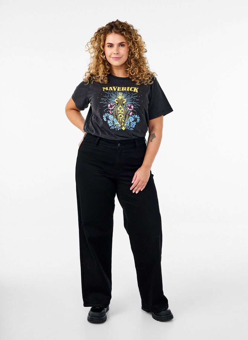 T-shirt en coton biologique avec impression graphique, Gris, Model image number 1