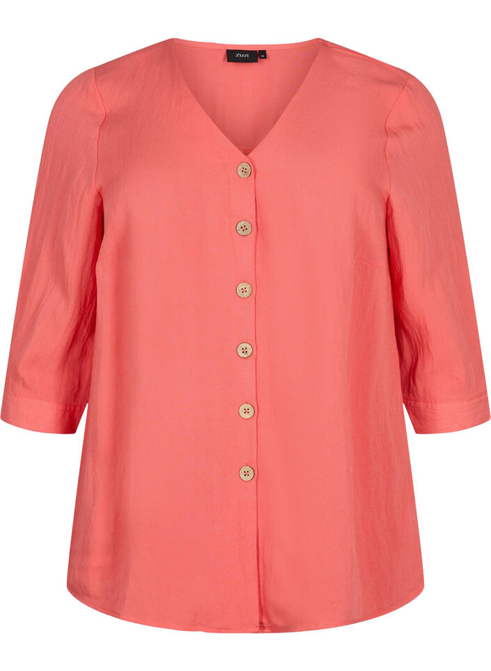 Blouse en viscose avec boutons et col en V, Deep Sea Coral, Packshot image number 0