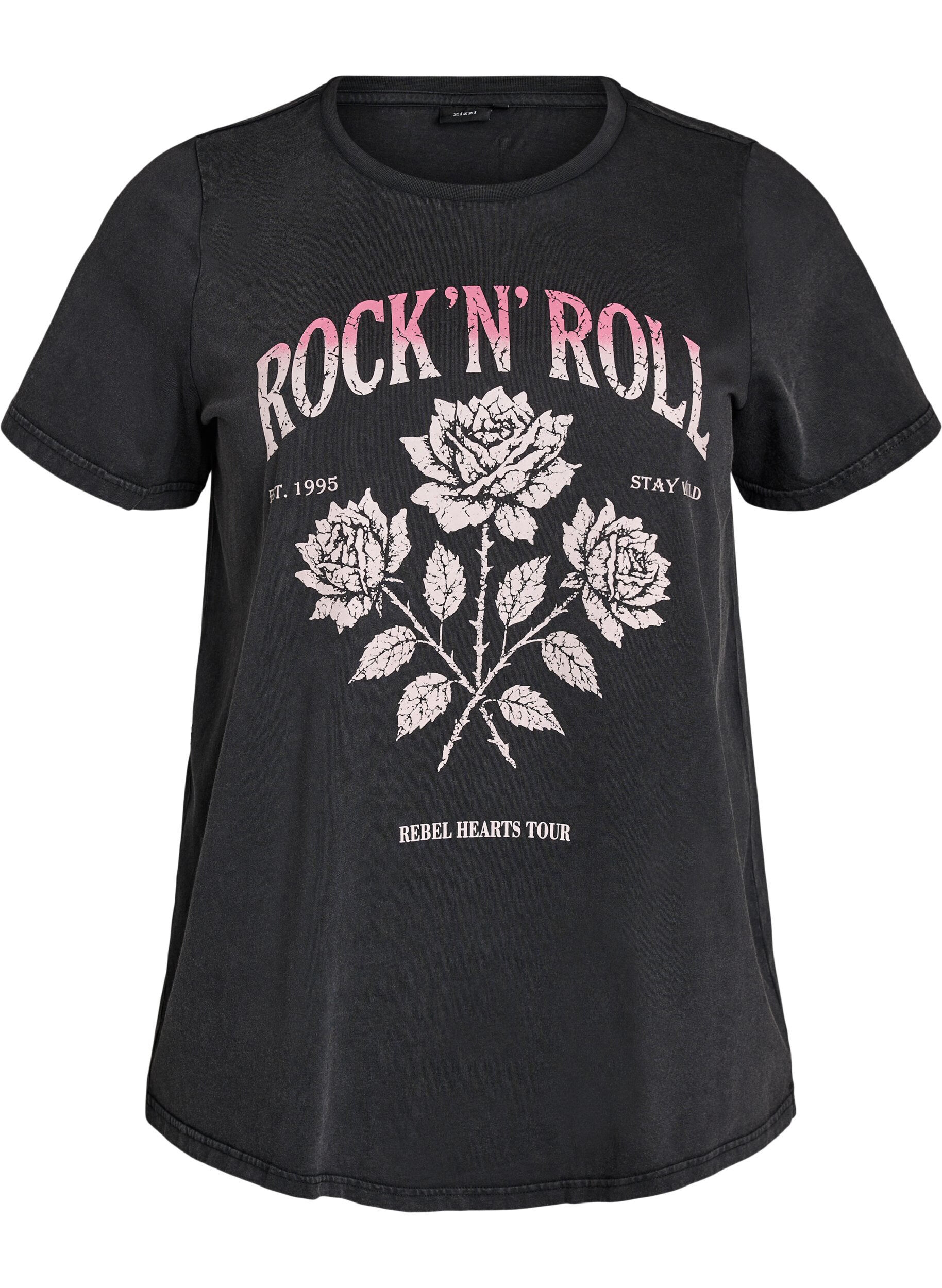 ZizziT-shirt en coton bio avec imprim&eacute; rock, Noir, Packshot image number 0