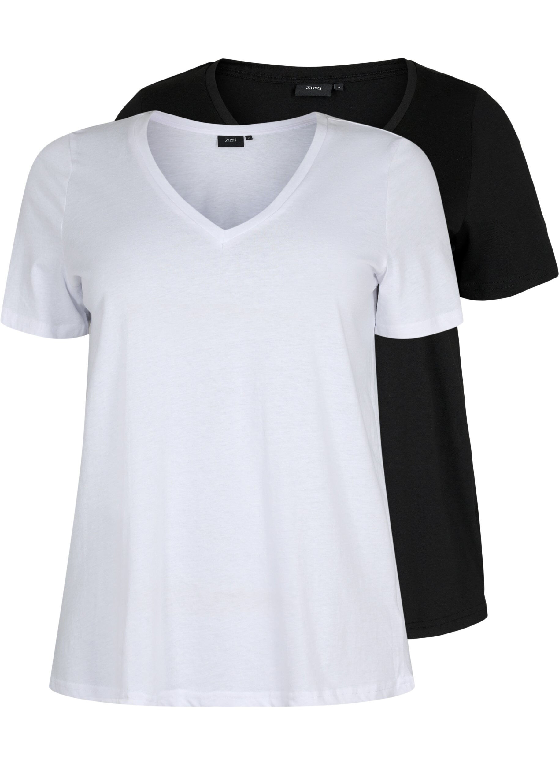 Zizzi T-shirt 2-pack avec encolure en V, Bright White / Black, Packshot image number 0