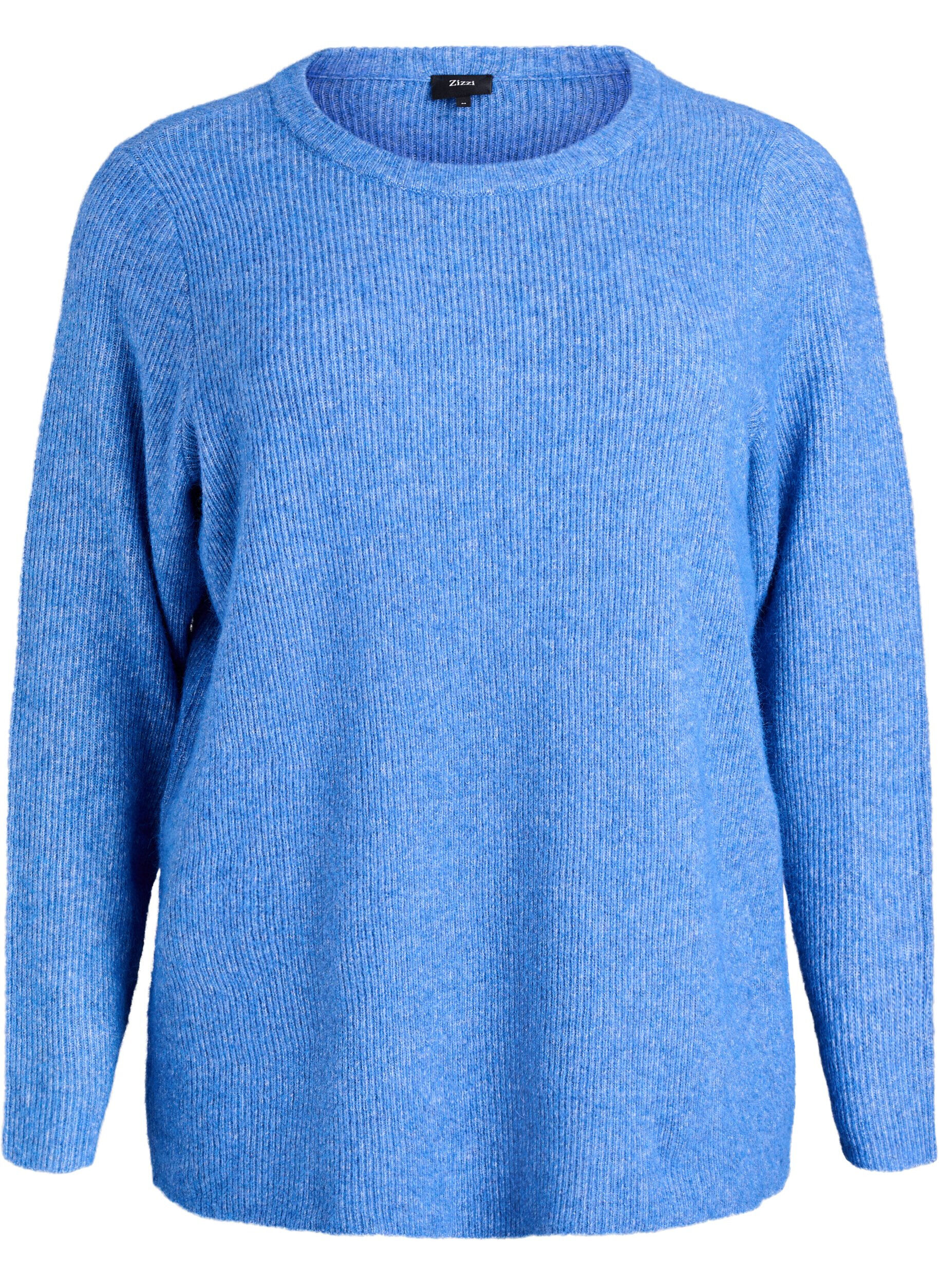 ZizziBlouse en maille chin&eacute;e &agrave; col rond, Bleu, Packshot image number 0