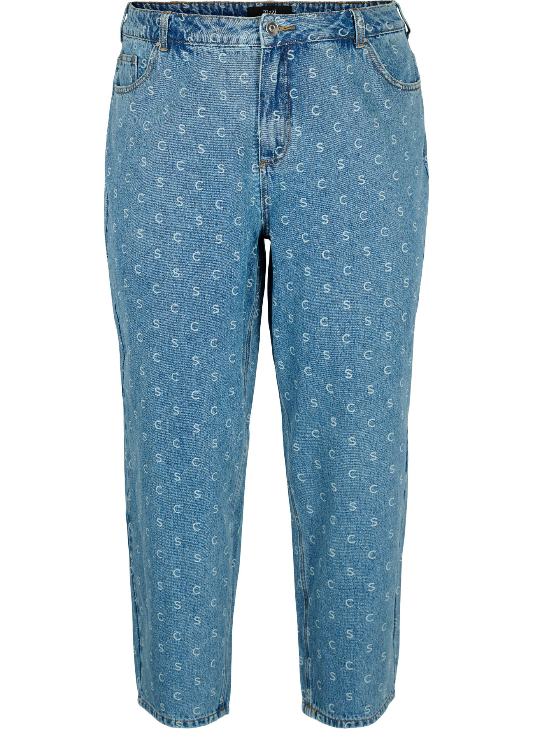 Zizzi Jean coupe femme raccourci avec imprim&eacute; et taille haute, Blue denim, Packshot image number 0