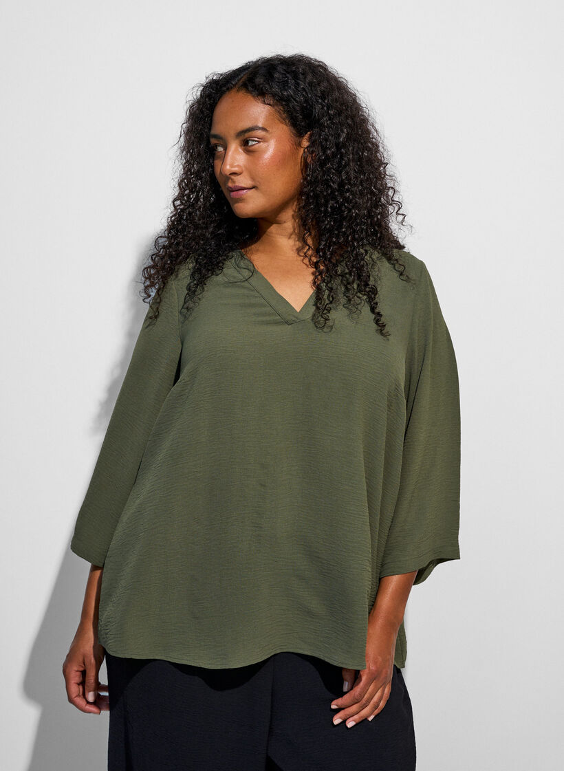 Chemisier &agrave; manches 3/4, Vert, Model image number 0