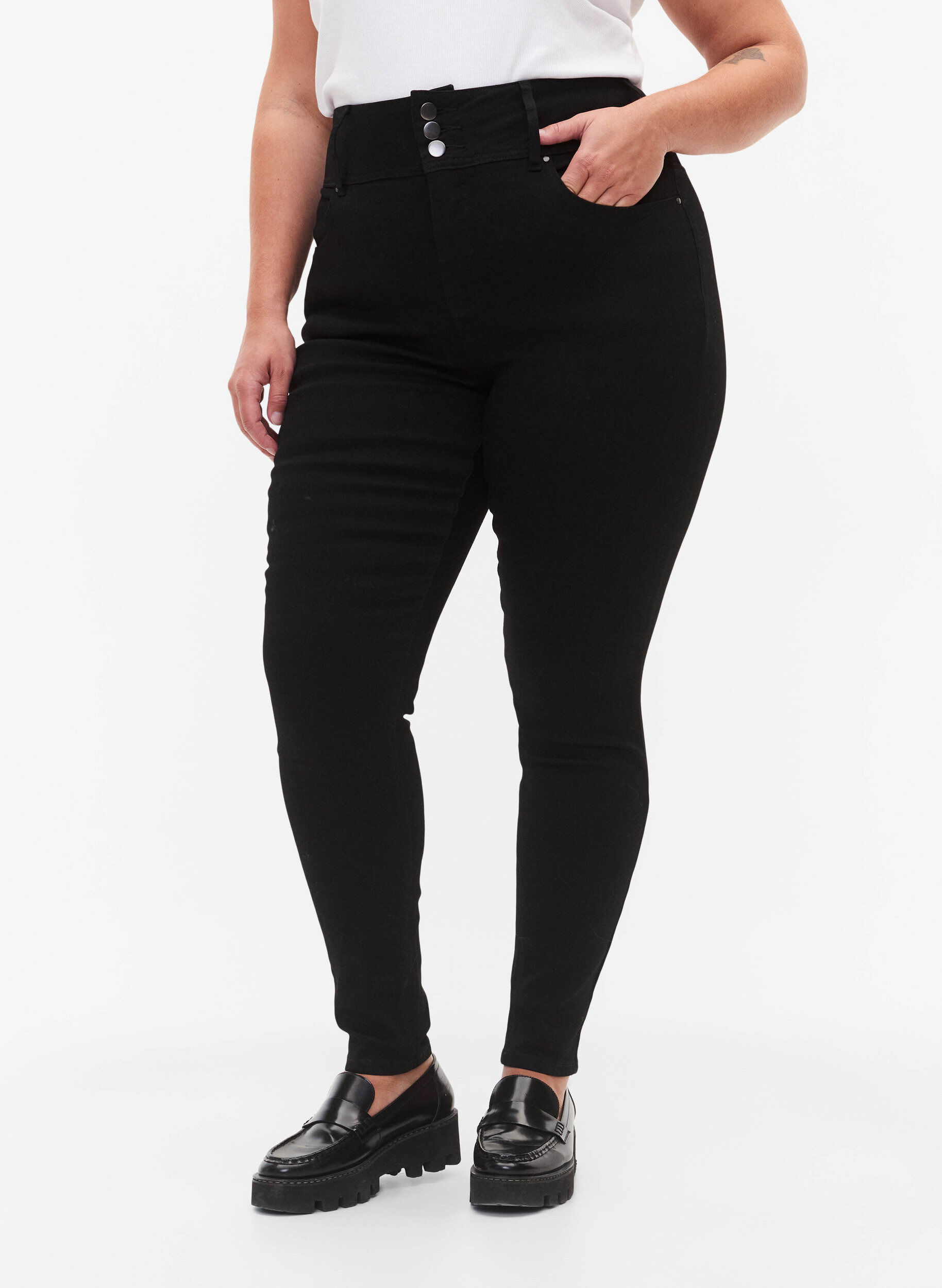 Zizzi Jean Bea super mince avec taille extra haute, Black, Model image number 2