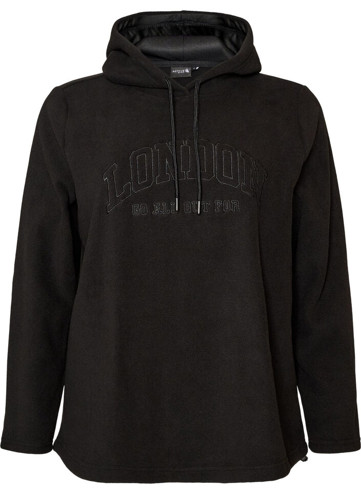 Sweat &agrave; capuche en polaire avec col montant et texte brod&eacute;, Noir, Packshot image number 0